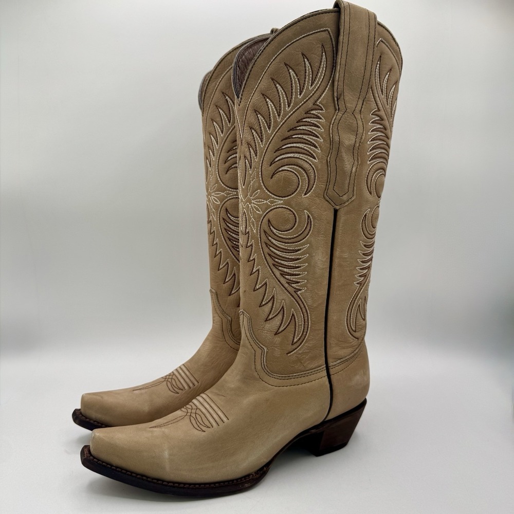 Circle G Tall Snip Toe Western Boots Women's Size 7.5 M Sand Beige Leather - Picture 9 of 16